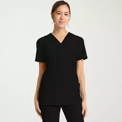 Cherokee Womens V Neck Short Sleeve Scrub Top In Black