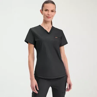 Cherokee Womens V Neck Short Sleeve Scrub Top In Black