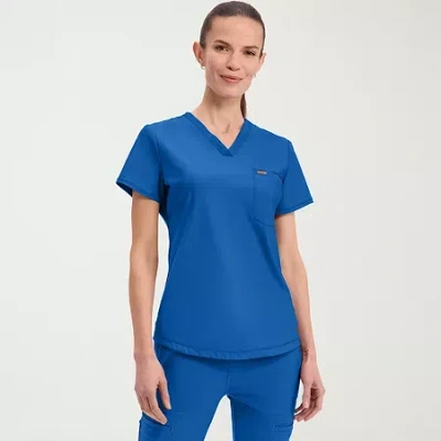 Cherokee Womens V Neck Short Sleeve Scrub Top In Blue