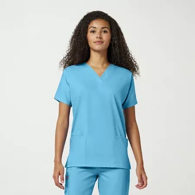 Cherokee Womens V Neck Short Sleeve Scrub Top In Blue