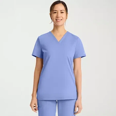 Cherokee Womens V Neck Short Sleeve Scrub Top In Blue