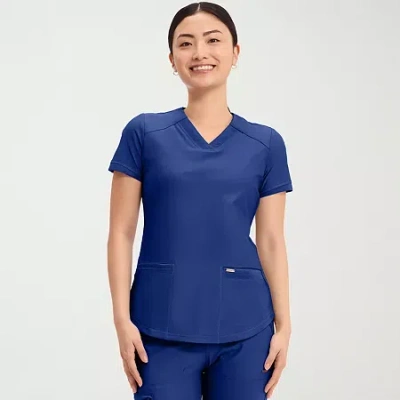 Cherokee Womens V Neck Short Sleeve Scrub Top In Blue