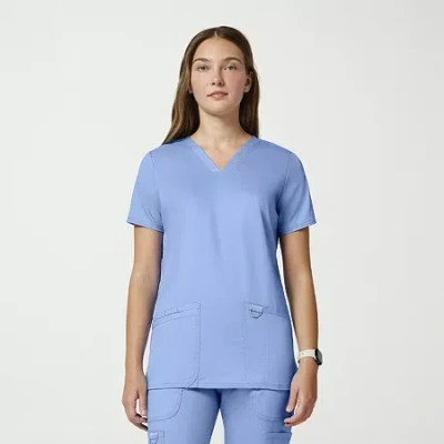 Cherokee Womens V Neck Short Sleeve Scrub Top In Blue