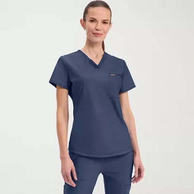 Cherokee Womens V Neck Short Sleeve Scrub Top In Blue