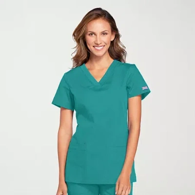 Cherokee Womens V Neck Short Sleeve Scrub Top In Green
