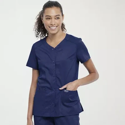 Cherokee Womens V Neck Short Sleeve Scrub Top In Blue