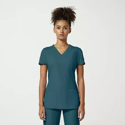 Cherokee Womens V Neck Short Sleeve Scrub Top In Blue