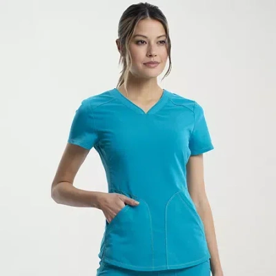 Cherokee Womens V Neck Short Sleeve Scrub Top In Blue