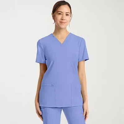 Cherokee Womens V Neck Short Sleeve Scrub Top In Blue
