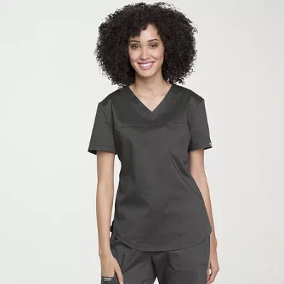 Cherokee Womens V Neck Short Sleeve Scrub Top In Black