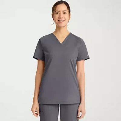 Cherokee Womens V Neck Short Sleeve Scrub Top In Gray