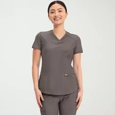 Cherokee Womens V Neck Short Sleeve Scrub Top In Gray