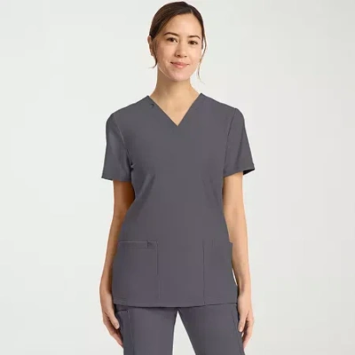 Cherokee Womens V Neck Short Sleeve Scrub Top In Gray