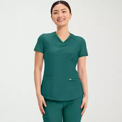 Cherokee Womens V Neck Short Sleeve Scrub Top In Green
