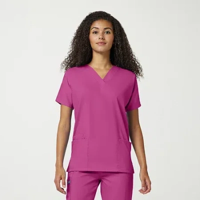 Cherokee Womens V Neck Short Sleeve Scrub Top In Pink