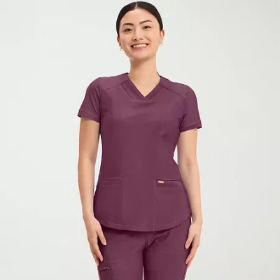 Cherokee Womens V Neck Short Sleeve Scrub Top In Purple