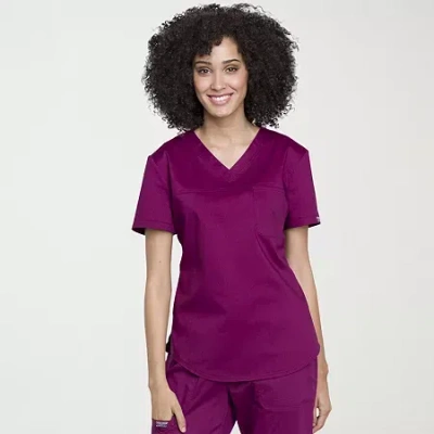 Cherokee Womens V Neck Short Sleeve Scrub Top In Purple