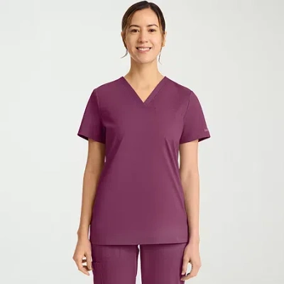 Cherokee Womens V Neck Short Sleeve Scrub Top In Purple