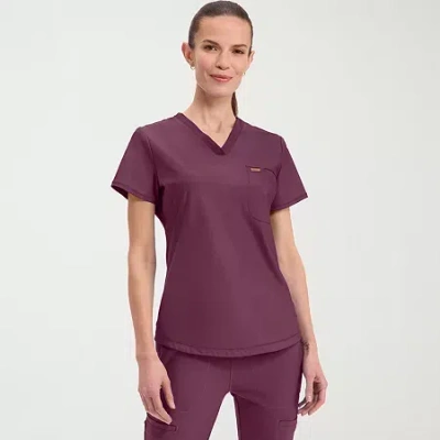 Cherokee Womens V Neck Short Sleeve Scrub Top In Purple