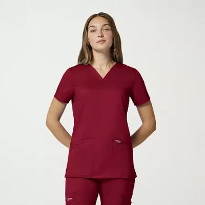 Cherokee Womens V Neck Short Sleeve Scrub Top In Red