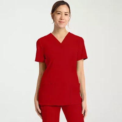 Cherokee Womens V Neck Short Sleeve Scrub Top In Red