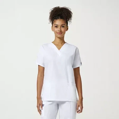 Cherokee Womens V Neck Short Sleeve Scrub Top In White