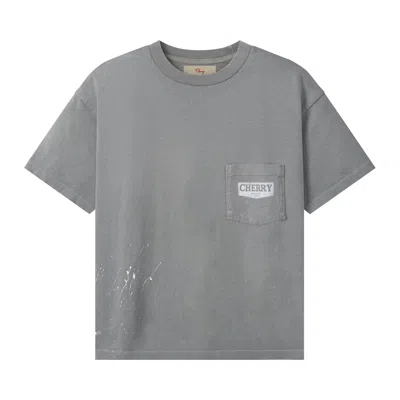 Pre-owned Cherry La Chevron Stitch Boxy Pocket T-shirt 'light Charcoal' | Grey | Men's Size M In Gray