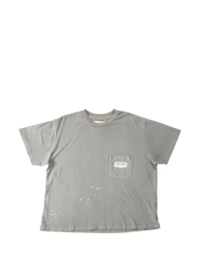 Cherry La Chevron-stitch Boxy T-shirt In Gray