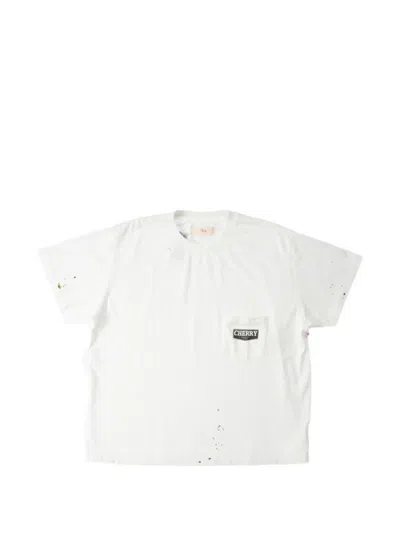 Cherry La Chevron-stitch Pocket T-shirt In White