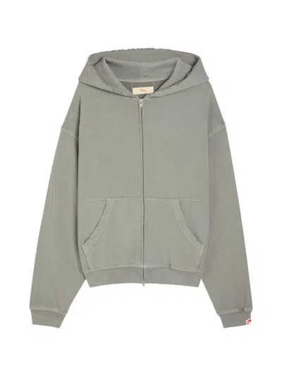 Cherry La Distressed Zip-up Hoodie In Gray