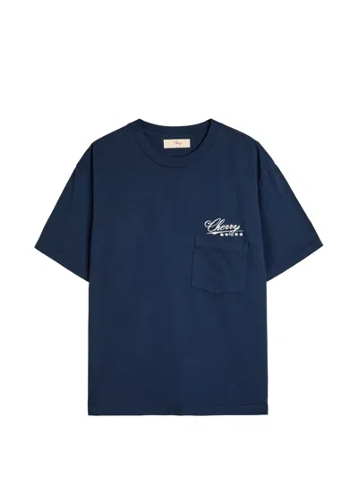 Cherry La Embroidered T-shirt In Blue
