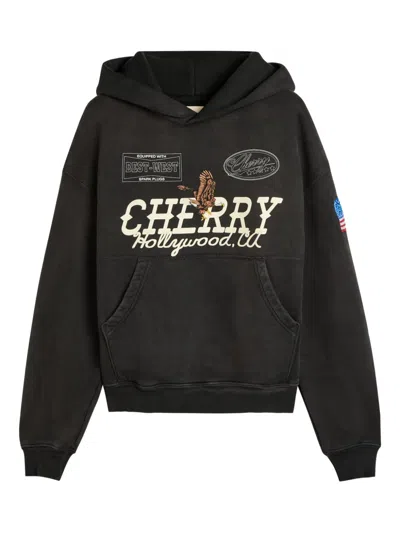 Cherry La Graphic-print Hood Hoodie In Black