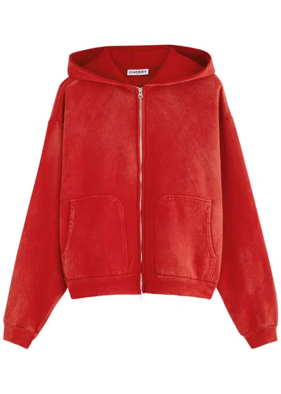 Cherry La Logo-embroidered Cotton Sweatshirt In Red