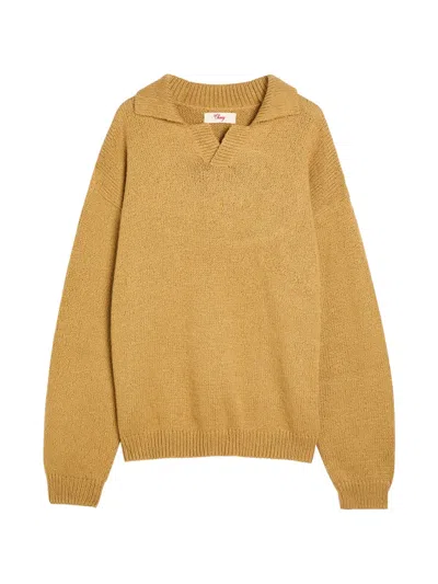 Cherry La Ribbed-knit Polo-collar Jumper In Gold