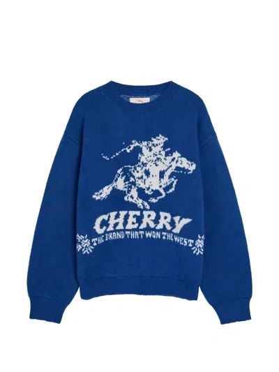 Cherry La Won The West Intarsia Round-neck Sweater In Blue