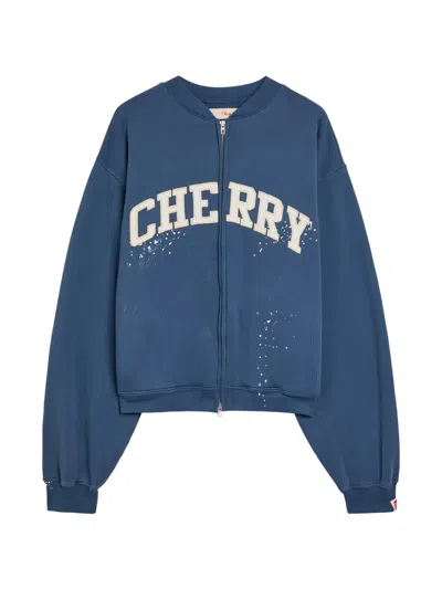 Cherry La Zip-up Embroidered Sweatshirt In Blue