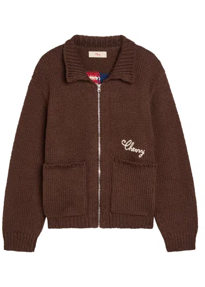 Cherry Los Angeles 1 Star Embroidered Cotton-knit Jacket In Brown