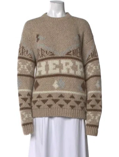Pre-owned Cherry Los Angeles Baby Alpaca Graphic Print Sweater In Neutrals