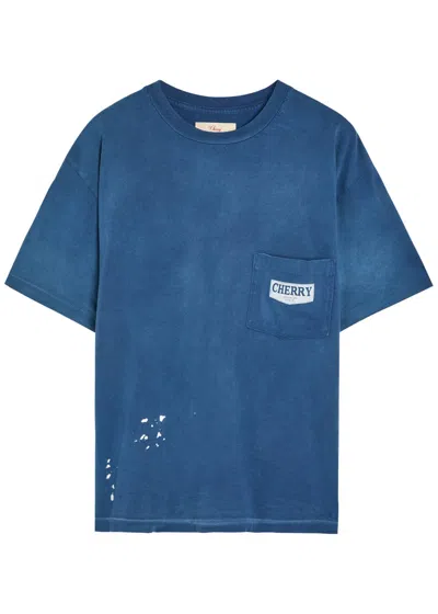 Cherry Los Angeles Chevron Boxy Paint-splatter Cotton T-shirt In Blue