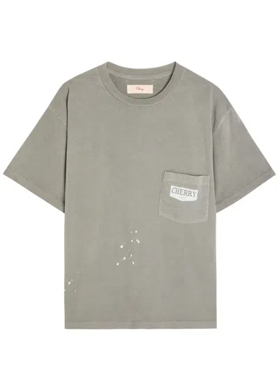 Cherry Los Angeles Chevron Boxy Paint-splatter Cotton T-shirt In Gray
