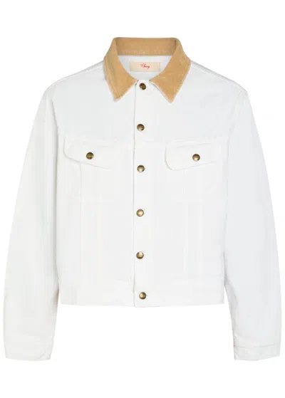 Cherry Los Angeles Corduroy-collar Denim Trucker Jacket In Off White