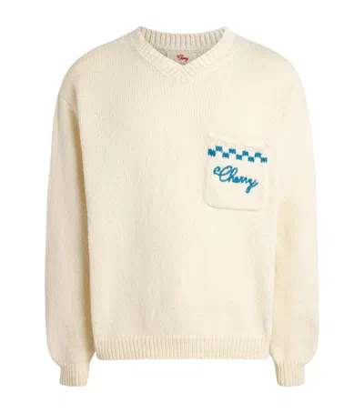 Cherry Los Angeles Cotton Motors Sweater In White
