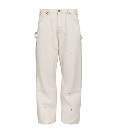 Cherry Los Angeles Cotton Paint Splatter Carpenter Trousers In White