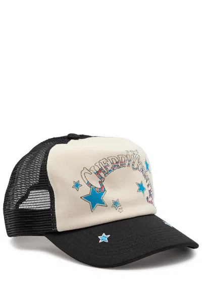 Cherry Los Angeles Country Trucker Woven And Mesh Cap In Black And White