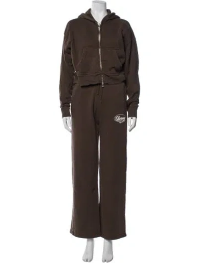 Pre-owned Cherry Los Angeles Embroidered Accent Pantsuit In Brown
