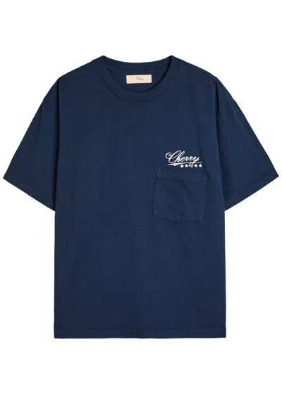 Cherry Los Angeles Five Star Logo-print Washed Cotton T-shirt In Blue