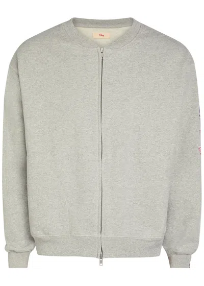 Cherry Los Angeles Gecko Embroidered Zip-through Cotton-blend Sweatshirt In Grey