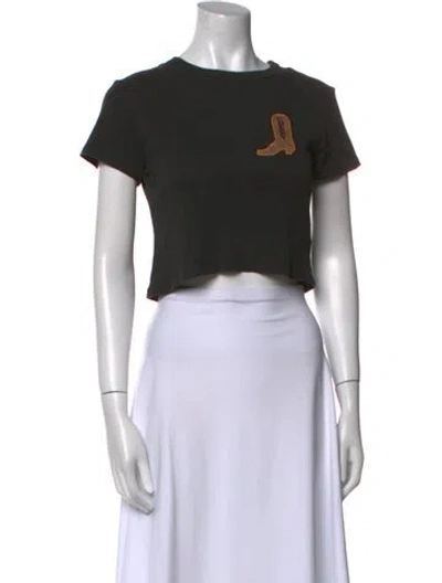 Pre-owned Cherry Los Angeles Graphic Print Crew Neck Crop Top In Black