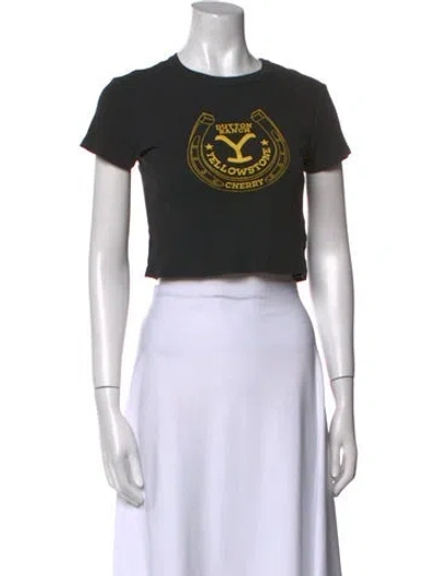 Pre-owned Cherry Los Angeles Graphic Print Crew Neck Crop Top In Black