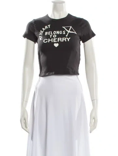 Pre-owned Cherry Los Angeles Graphic Print Crew Neck Crop Top In Blue